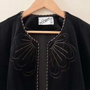 Vintage velvet black vest with gold embroidered floral detail